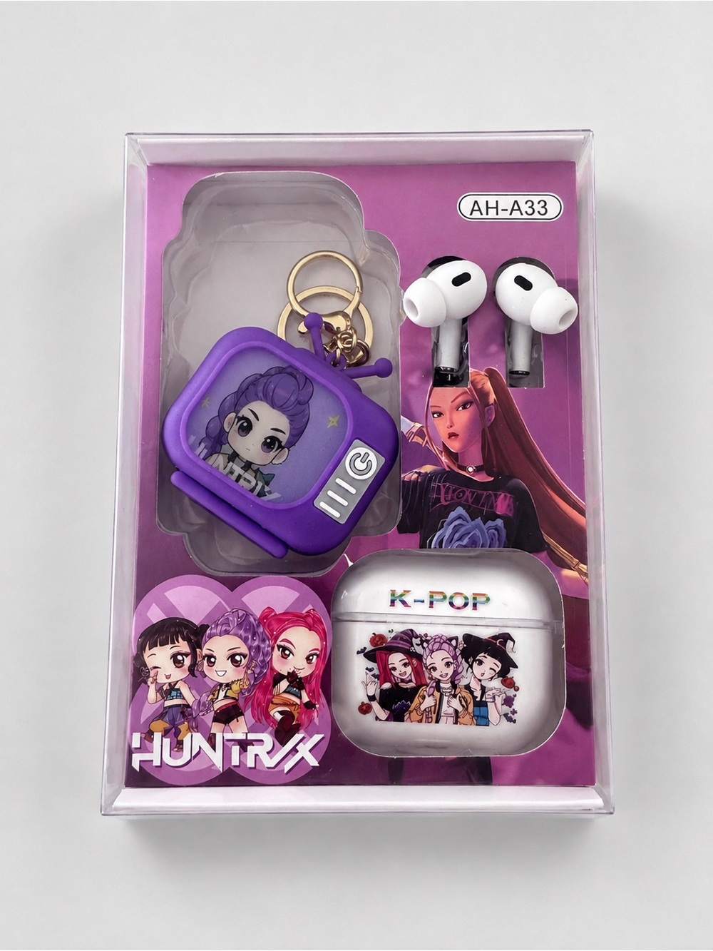 KPOP Demon Hunters Rumi Wireless Earbuds Set with Character Case & TV Keychain